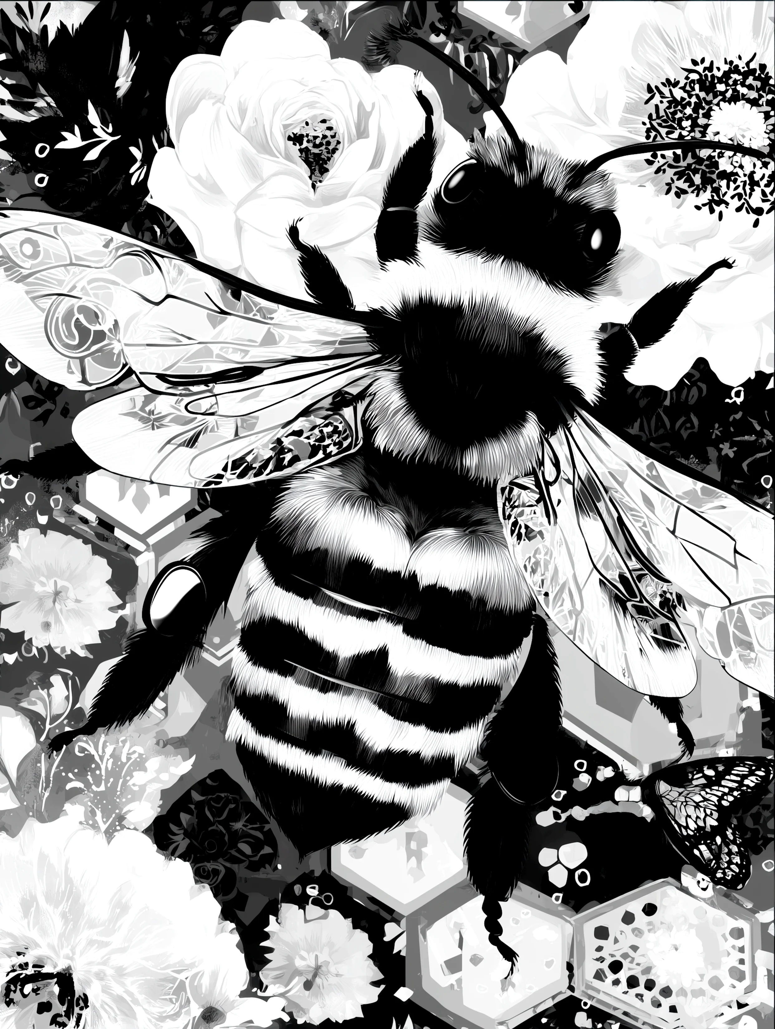 Free printable bee coloring page for adults featuring leaning a little bee